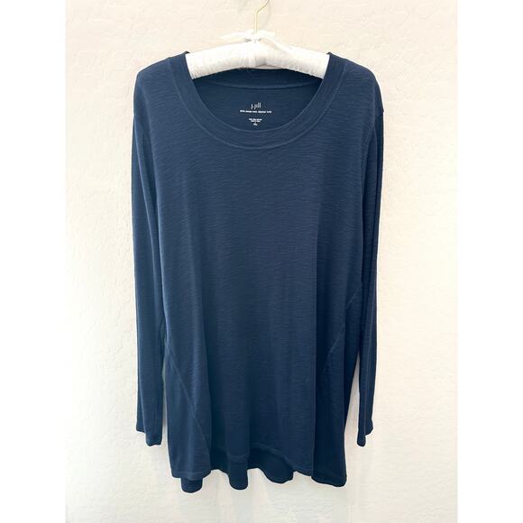 J.JILL | Tall Navy Blue Pima Cotton Scoop Neck Long Sleeve Tunic | Large T - Picture 1 of 8